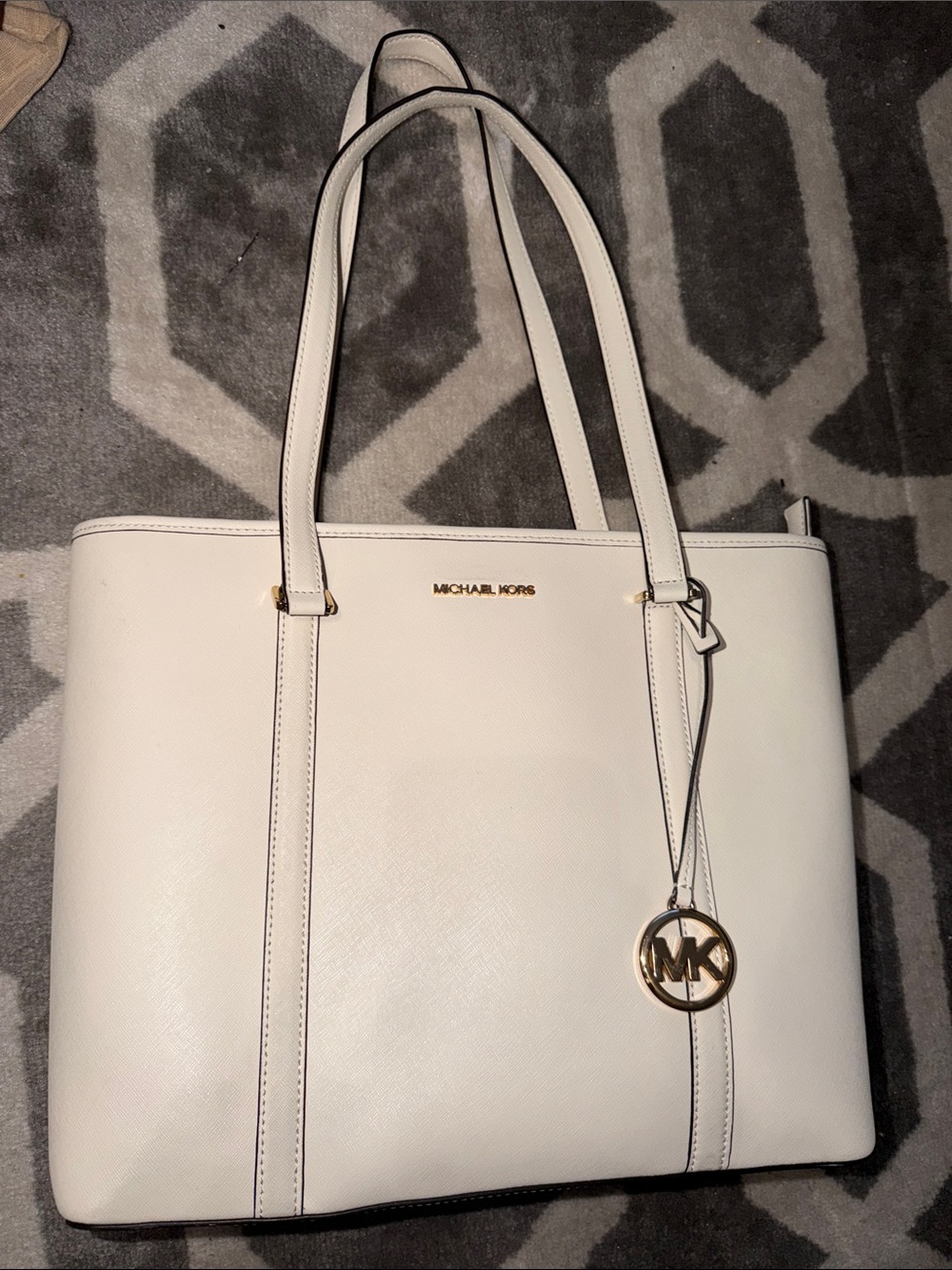 Michael Kors Cream Saffiano Leather Tote with Gold Logo Charm